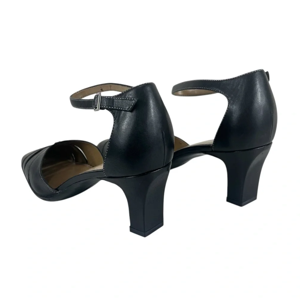 Naturalizer | Women 9.5M | Black Leather Cage Toe 2.5” Heel Ankle Strap ‎ Sandal